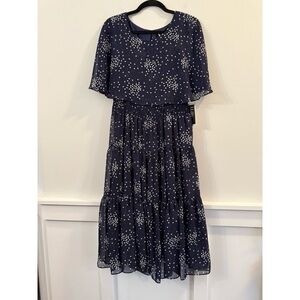 Women’s new Julian Taylor Navy Blue Polka Dot midi Dress size 12